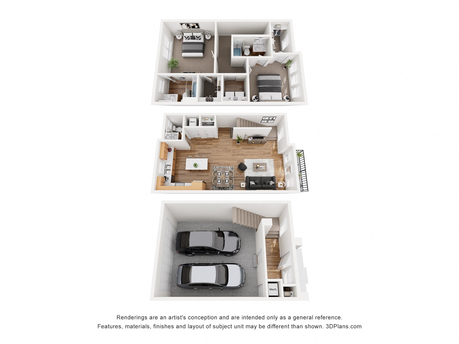 Floor plan for 2 beds, 2.5 baths, 1893 sqft